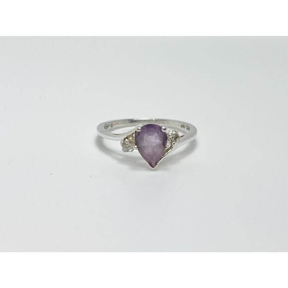 Avon Vintage 925 Sterling Silver, Amethyst & Cubic Zirconia Teardrop Ring Size 7 - Picture 2 of 5